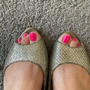 Jimmy Choo silver Glitter Peep-Toe Flats 38